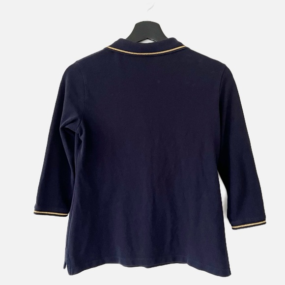 Carolina Herrera Polo Navy Blue Gold Embroidered Crest Cotton T-shirt Wom… - Picture 4 of 15